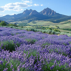 Obraz premium A field of lavender in full bloom with mountains in the background