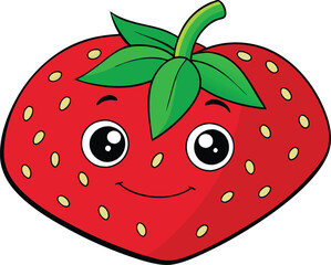 Obraz premium Cute cartoon strawberry with big eyes and a smile.