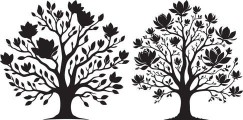 Obraz premium Detailed Magnolia Silhouette Tree for Print & Design