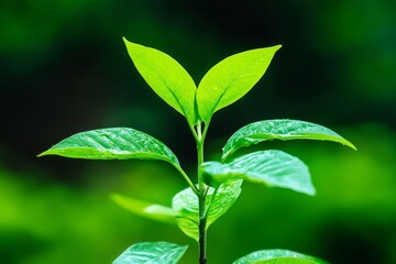 Vibrant Green Sprout - Close-up of a young plant with vibrant green leaves, showcasing new growth and natural beauty