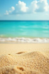 Golden sand, blurred turquoise ocean Relaxing summer beach , beach, holiday