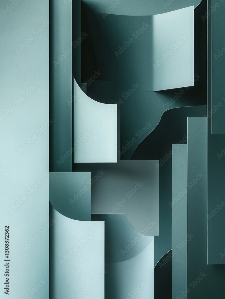 Fototapete sleek geometric paper art background showcasing organized folder shapes with soft shadows in muted b