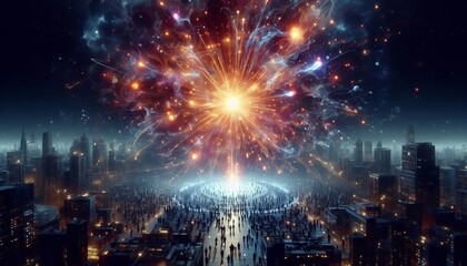 Particle Explosion An explosion of particles radiating outward