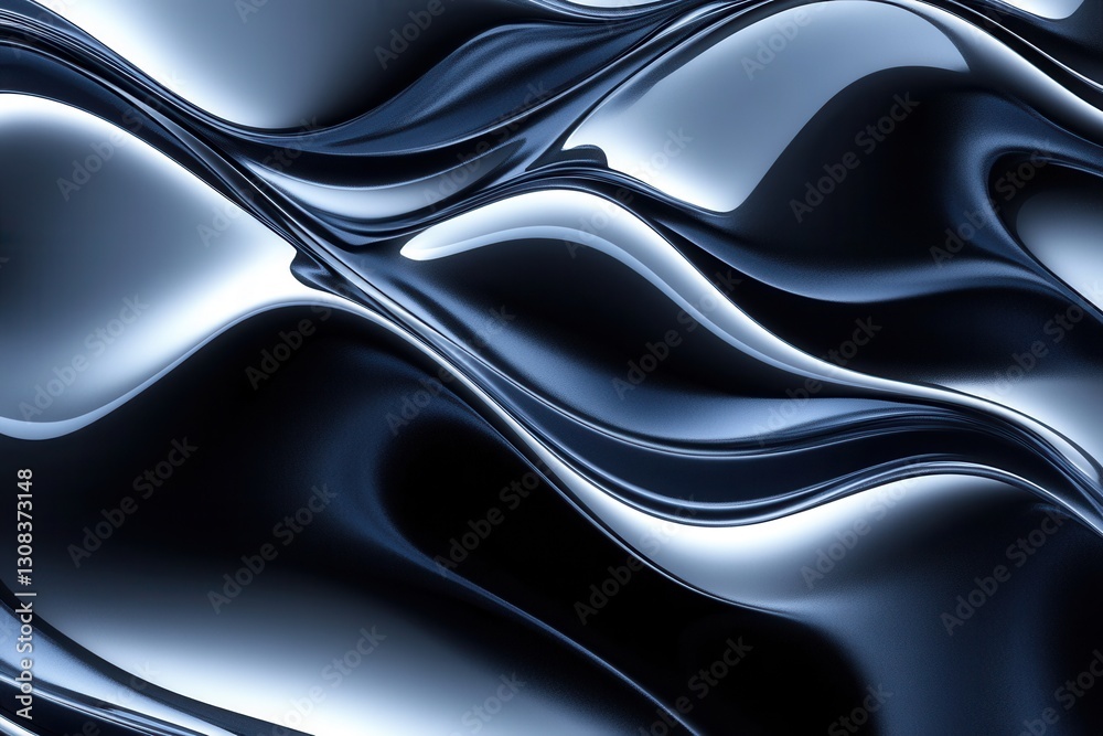 Poster Dynamic 3D wave like structures signify political discourse with navy and silver tones designed for media presentations and headlines Generative AI