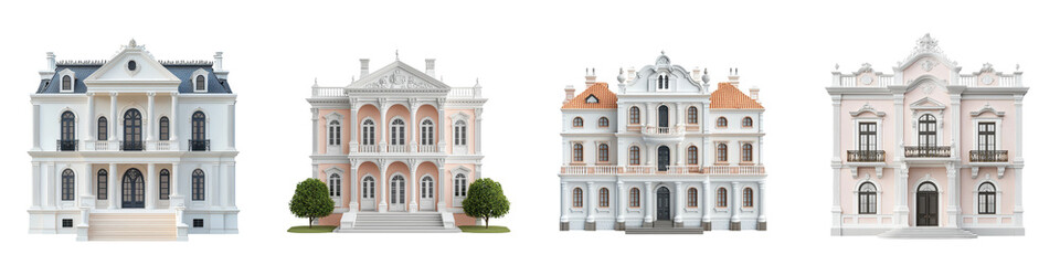 Fototapeta premium Ornate and Impressive Architectural Facades of Stately Historic Houses and Mansions Lining the Streets of a Picturesque Old European Town Showcasing Diverse Styles from Baroque to Victorian