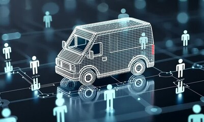 Digital Delivery Network: Wireframe Van and Network Nodes - Powered by Adobe