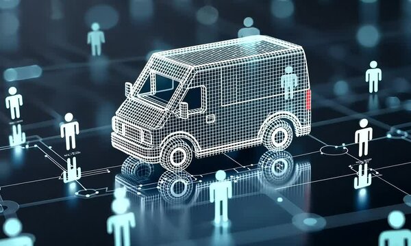 Digital Delivery Network: Wireframe Van and Network Nodes