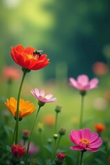 Obraz premium Vibrant wildflowers bloom, attracting buzzing insects , butterfly, environment