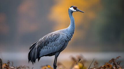 Naklejka premium Tall Elegant Bird at Sunset, Sandhill Crane, Wildlife Portrait, Majestic Nature