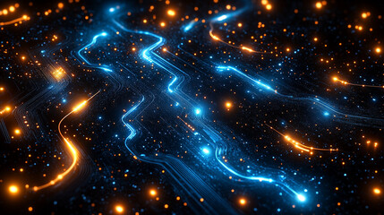 A futuristic electronic circuit board with glowing pathways symbolizes modern technology, innovation, and high-speed digital communication, illustrating the seamless flow of data in a connected world.