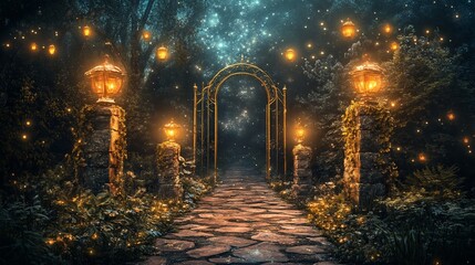 Enchanted Forest Gate at Night