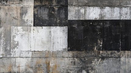 Fototapeta premium Textured Concrete Wall with Black and White Color Blocks and Patterns