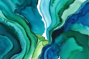 Abstract watercolor paint background by teal color blue and green with liquid fluid texture for background