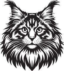 Maine coon cat vector in black and white