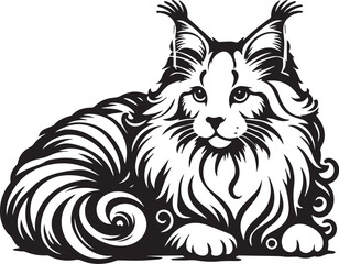 Maine coon cat vector in black and white