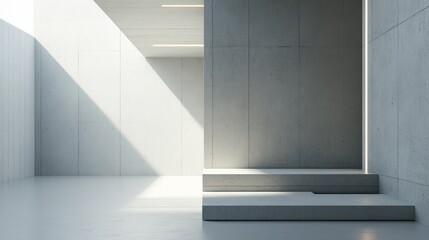 Fototapeta premium Minimalist Interior Space with Concrete Walls and Simple Stairs