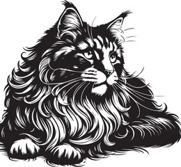 Maine coon cat vector in black and white