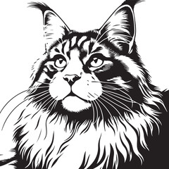 Maine coon cat vector in black and white