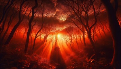 Sunset Through the Canopy The sky turns fiery orange as the last