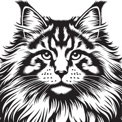 Maine coon cat vector in black and white