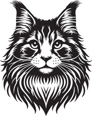 Maine coon cat vector in black and white
