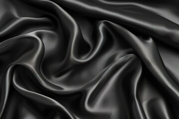 Fototapeta premium Elegant black silk fabric with flowing texture and smooth folds