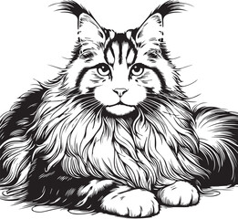 Maine coon cat vector in black and white