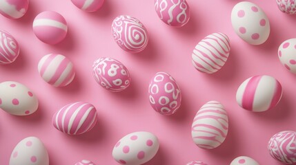 Obraz premium Festive Pink Decorative Eggs on Soft Pink Background for Spring