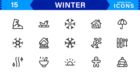 Seasonal Winter Icons. Scalable Illustrations for Snowflakes, Ice, Winter Sports, and Cozy Winter Activities