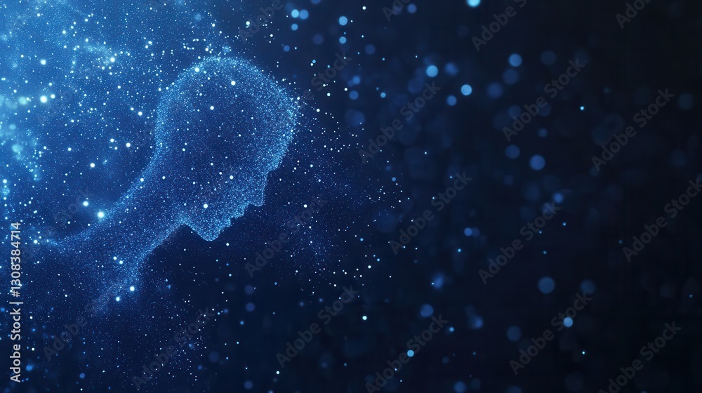 Poster abstract digital particles forming human silhouette in high tech politics theme generative ai
