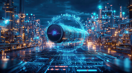 Fototapeta premium Futuristic smart pipeline infrastructure with AI technology and glowing elements
