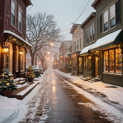 Fototapeta premium Winter village street background wallpaper