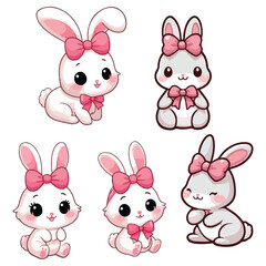 set of Cute Bunnies with Pink Bows