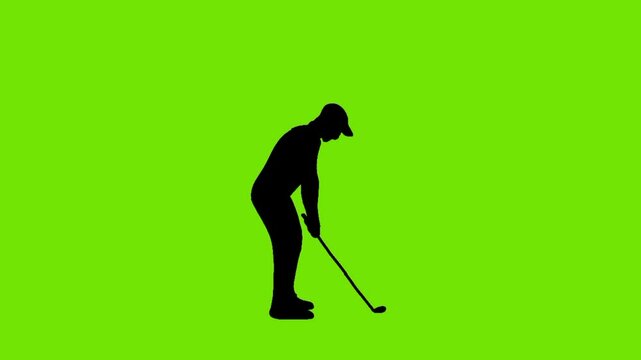 silhouette animation of golf player hit the ball green background