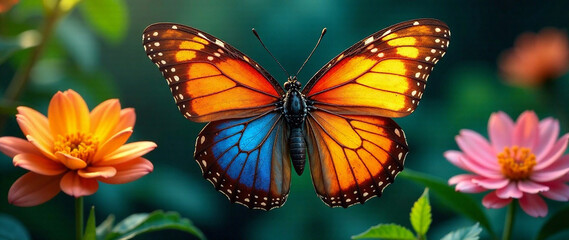 Explore the fascinating world of butterflies, showcasing their intricate beauty and ecological importance.  Depth and mood should be evocative, with a vibrant lighting and atmosphere.  Style should be