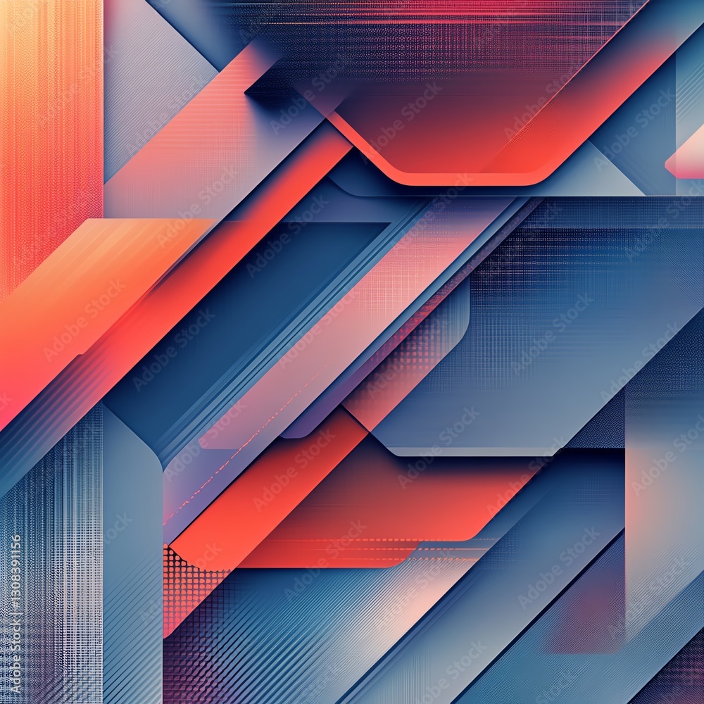 Poster abstract geometric background with layered 3d shapes, bold color contrasts, and intricate lines, evo