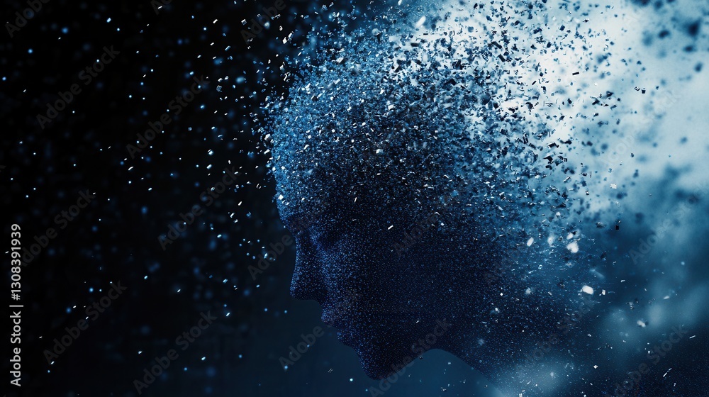 Aufkleber futuristic digital particles create a human silhouette symbolizing ai driven politics in a dark blue