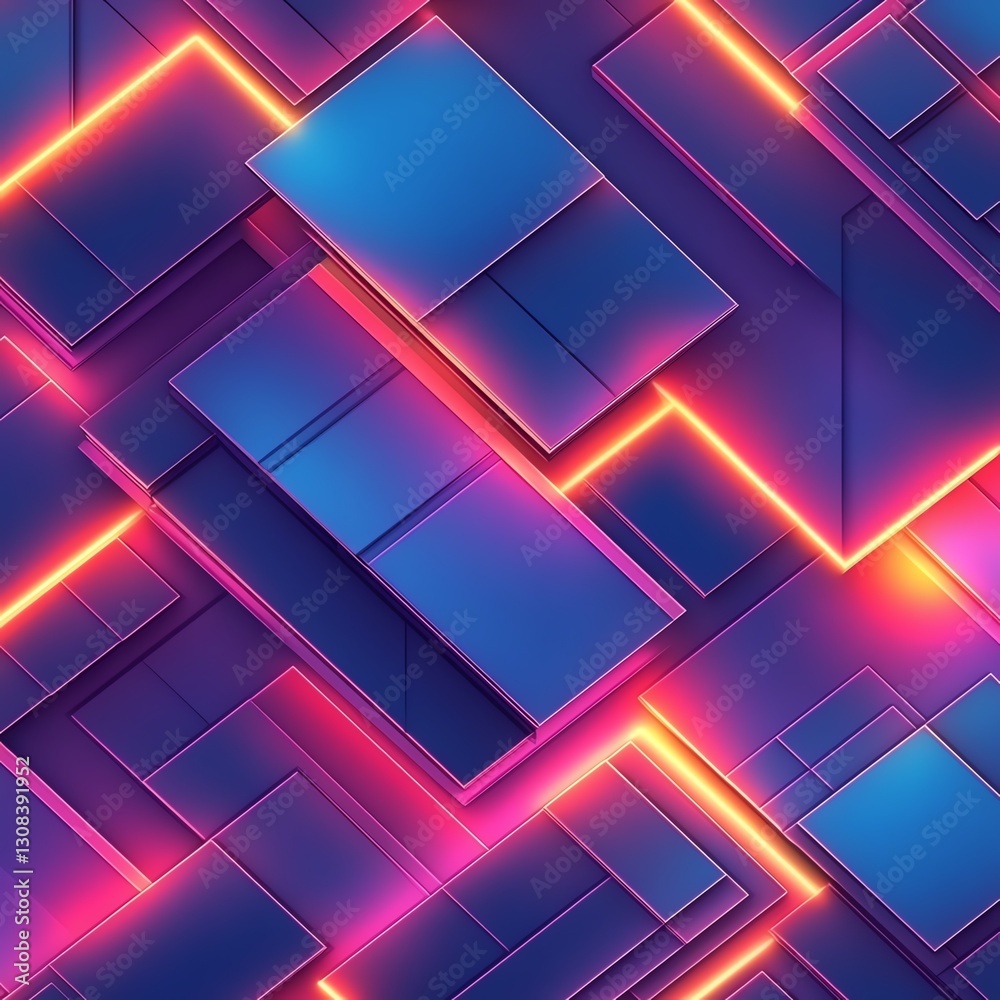 Fototapete bold and vibrant abstract geometric pattern with 3d shapes and gradients, dynamic angles, illuminate