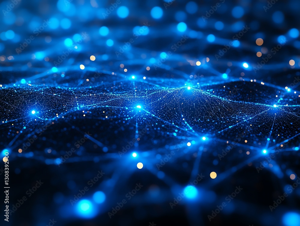 Aufkleber cybersecurity network with glowing blue data flow, secure communication nodes, and digital protectio