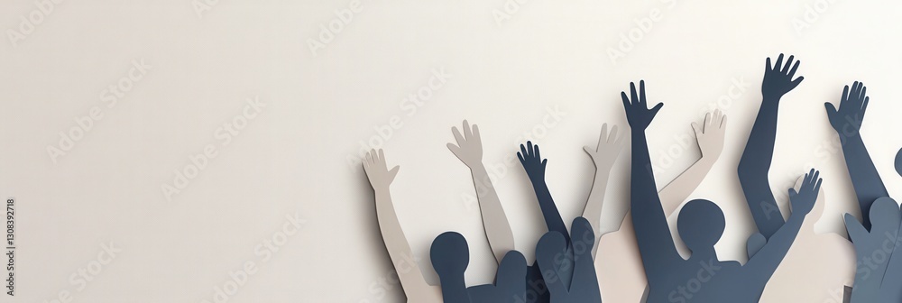 Aufkleber stylized silhouettes of people raising hands in unity against a modern minimalist background generat
