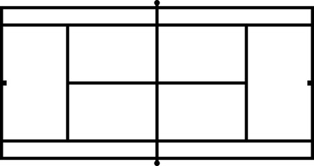 Detailed black line tennis court vector with center line top view