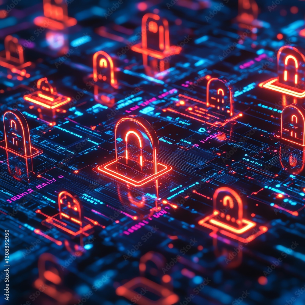 Fototapete digital it security concept featuring encrypted data streams, futuristic security locks, and digital