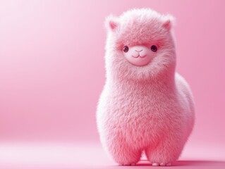 Fototapeta premium Pink Fluffy Alpaca on Pink Background 3D Render