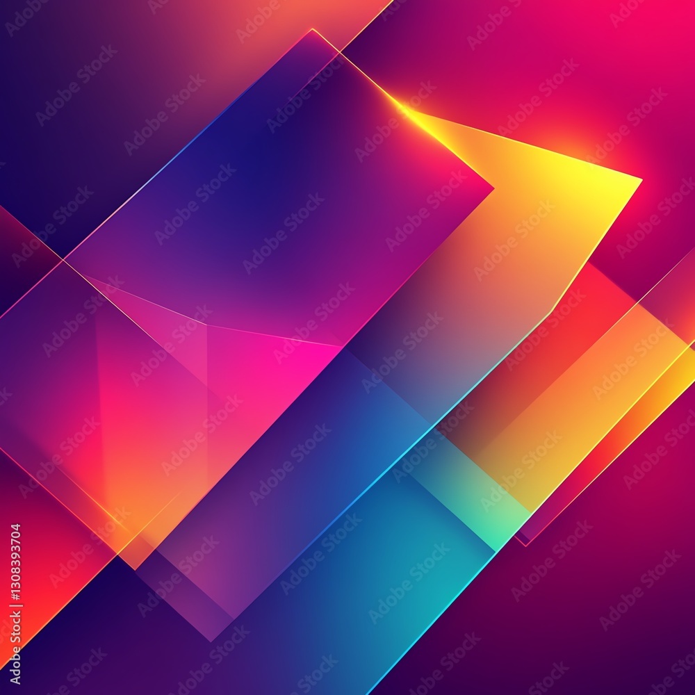 Leinwandbilder Geometric abstract background with vibrant colors and interlocking shapes, neon gradients blending into sharp edges, creating a modern and energetic visual