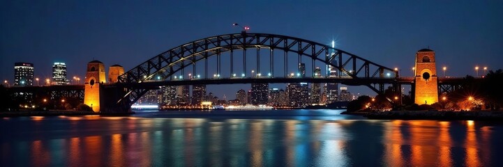 Naklejka premium Longfellow Bridge arch, city lights twinkling, skyline, lights