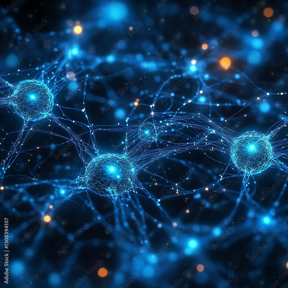 Aufkleber Hightech neural network with glowing light connections, intricate digital pathways, deep learning concept, and futuristic design elements
