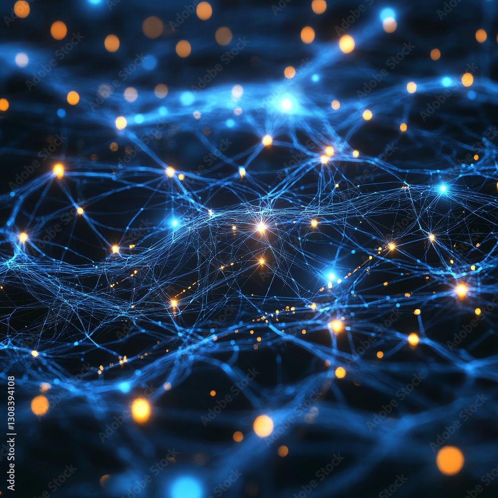 Aufkleber Hightech neural network with glowing light connections, intricate digital pathways, deep learning concept, and futuristic design elements