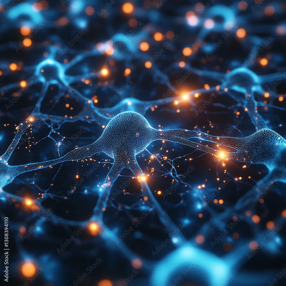 Aufkleber Hightech neural network with glowing light connections, intricate digital pathways, deep learning concept, and futuristic design elements