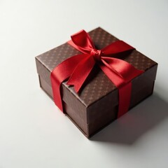 Obraz premium Luxury chocolate gift box, tied with a red ribbon on white , birthday, background, milk