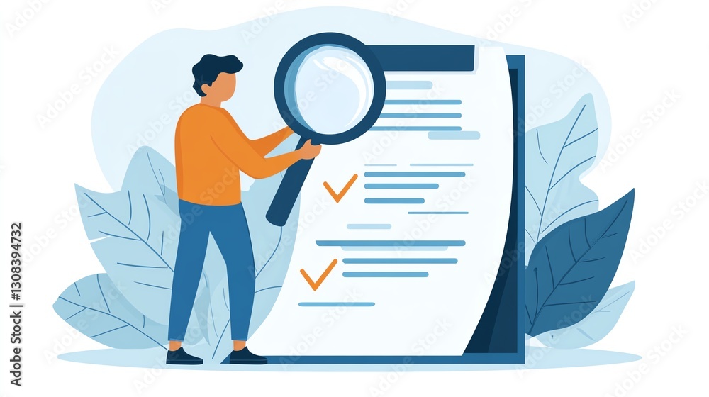 Poster Professional inspecting a document with a checkmark, representing quality control, auditing, and compliance in the document review and business workflow management